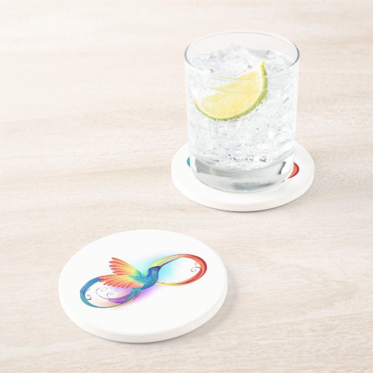 Rainbow Hummingbird mit dem Symbol Unendlichkeit Getränkeuntersetzer (Seite)