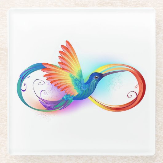 Rainbow Hummingbird mit dem Symbol Unendlichkeit Glasuntersetzer (Vorderseite)