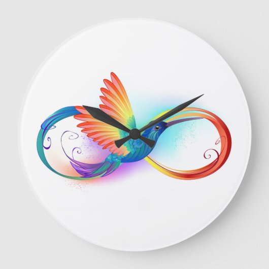 Rainbow Hummingbird mit dem Symbol Unendlichkeit Große Wanduhr (Vorderseite)