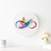 Rainbow Hummingbird mit dem Symbol Unendlichkeit Große Wanduhr (Zuhause)