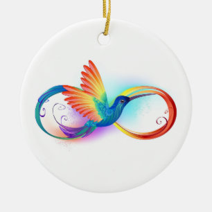 Rainbow Hummingbird mit dem Symbol Unendlichkeit Keramik Ornament