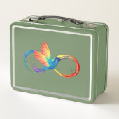 Rainbow Hummingbird mit dem Symbol Unendlichkeit Metall Brotdose (Rückseite)