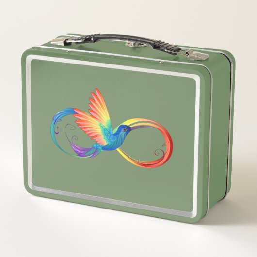 Rainbow Hummingbird mit dem Symbol Unendlichkeit Metall Brotdose (Rückseite)