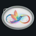 Rainbow Hummingbird mit dem Symbol Unendlichkeit Ovale Gürtelschnalle<br><div class="desc">Schönes unendliches Tattoo mit Regenbogen Kolibri. Regenbogenvogel.</div>