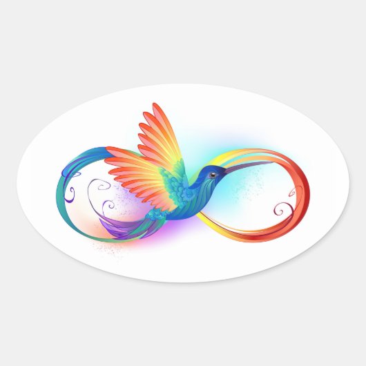 Rainbow Hummingbird mit dem Symbol Unendlichkeit Ovaler Aufkleber (Vorderseite)