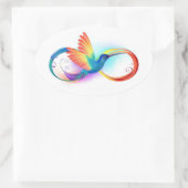 Rainbow Hummingbird mit dem Symbol Unendlichkeit Ovaler Aufkleber (Tasche)