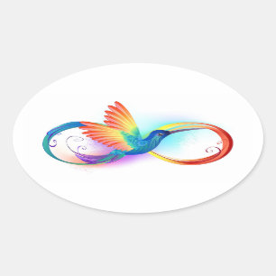 Rainbow Hummingbird mit dem Symbol Unendlichkeit Ovaler Aufkleber