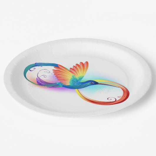 Rainbow Hummingbird mit dem Symbol Unendlichkeit Pappteller (Schrägansicht)