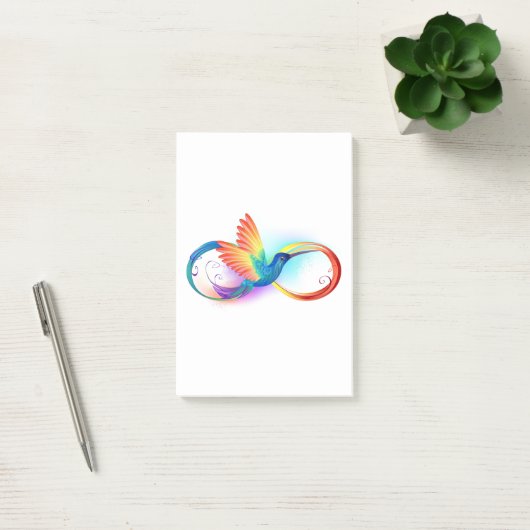 Rainbow Hummingbird mit dem Symbol Unendlichkeit Post-it Klebezettel (Büro)