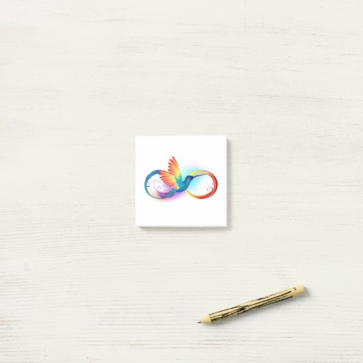 Rainbow Hummingbird mit dem Symbol Unendlichkeit Post-it Klebezettel (Auf Schreibtisch)