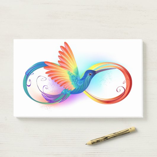 Rainbow Hummingbird mit dem Symbol Unendlichkeit Post-it Klebezettel (Auf Schreibtisch)