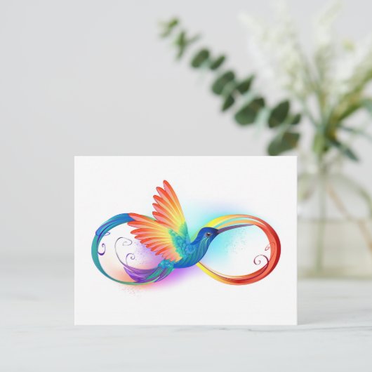 Rainbow Hummingbird mit dem Symbol Unendlichkeit Postkarte (Stehend Vorderseite)