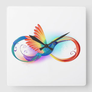 Rainbow Hummingbird mit dem Symbol Unendlichkeit Quadratische Wanduhr