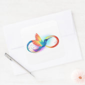 Rainbow Hummingbird mit dem Symbol Unendlichkeit Quadratischer Aufkleber (Umschlag)
