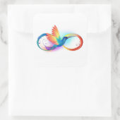 Rainbow Hummingbird mit dem Symbol Unendlichkeit Quadratischer Aufkleber (Tasche)