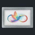 Rainbow Hummingbird mit dem Symbol Unendlichkeit Rechteckige Gürtelschnalle<br><div class="desc">Schönes unendliches Tattoo mit Regenbogen Kolibri. Regenbogenvogel.</div>