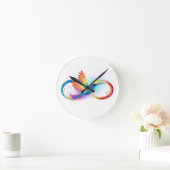 Rainbow Hummingbird mit dem Symbol Unendlichkeit Runde Wanduhr (Zuhause)
