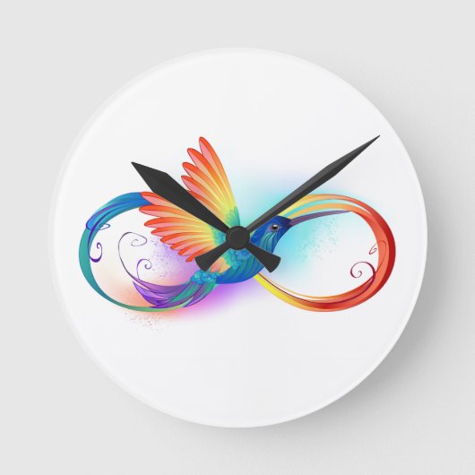 Rainbow Hummingbird mit dem Symbol Unendlichkeit Runde Wanduhr (Vorderseite)