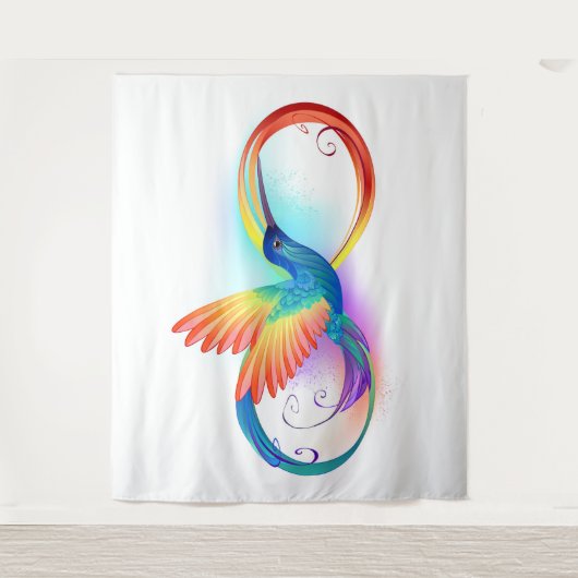 Rainbow Hummingbird mit dem Symbol Unendlichkeit Wandteppich (Vorderseite)