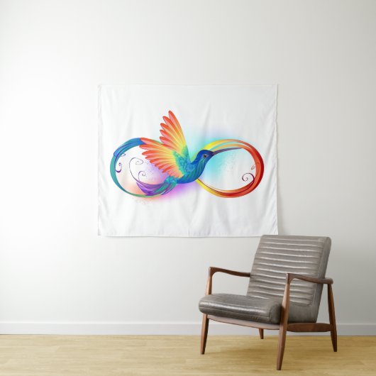 Rainbow Hummingbird mit dem Symbol Unendlichkeit Wandteppich (Beispiel (Horizontal))