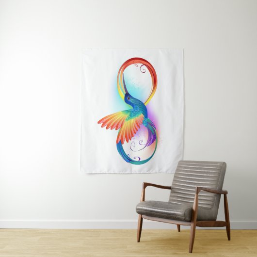 Rainbow Hummingbird mit dem Symbol Unendlichkeit Wandteppich (Beispiel)