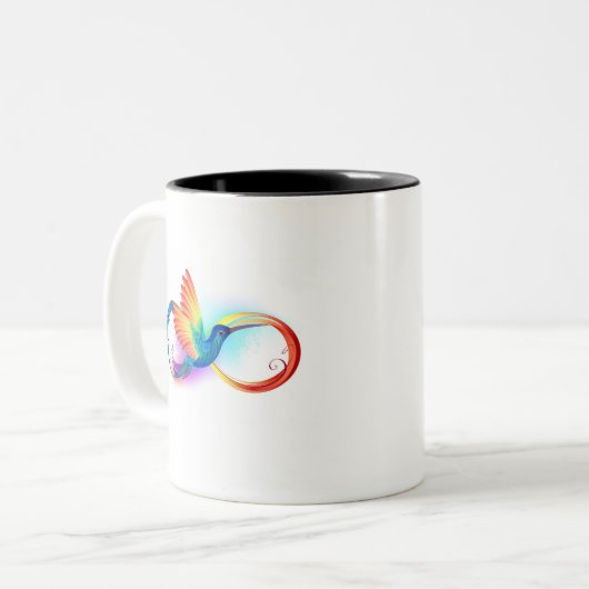 Rainbow Hummingbird mit dem Symbol Unendlichkeit Zweifarbige Tasse (Vorderseite Links)