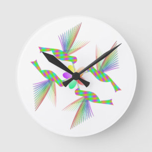 Rainbow Hummingbirds Kissing A Flower Runde Wanduhr