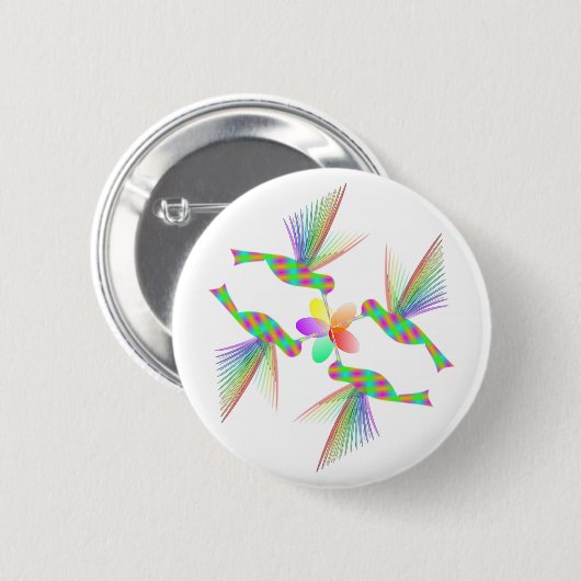 Rainbow Hummingbirds Küsst eine Blume Button (Vorne & Hinten)