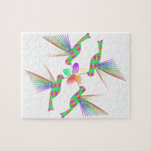 Rainbow Hummingbirds Küsst eine Blume Puzzle (Horizontal)
