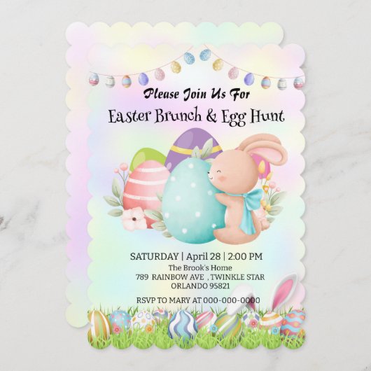 Rainbow Hunny Junting egg Happy Osterday Party Einladung (Vorne/Hinten)