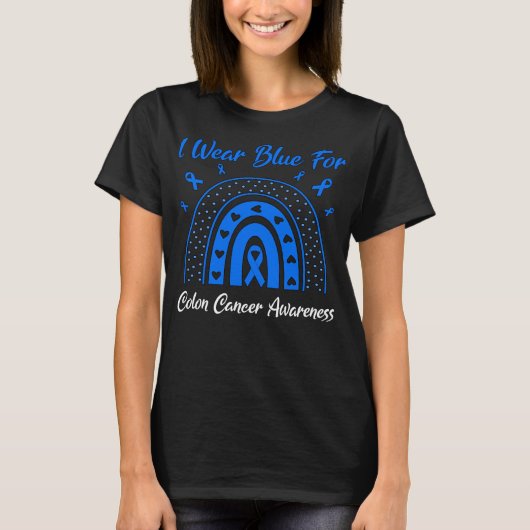 Rainbow I Wear Blue for Colon Cancer Awareness T-Shirt (Vorderseite)