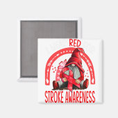 Rainbow I Wear Red Stroke Awareness Gnomes Magnet (Vorderseite/Rückseite)