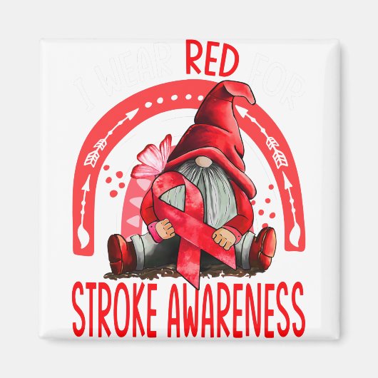 Rainbow I Wear Red Stroke Awareness Gnomes Magnet (Vorne)