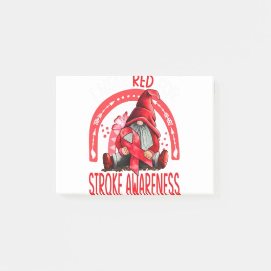 Rainbow I Wear Red Stroke Awareness Gnomes Post-it Klebezettel (Vorderseite)