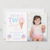 Rainbow Ice Cream Zwei Sweet Birthday Einladung (Vorderseite)