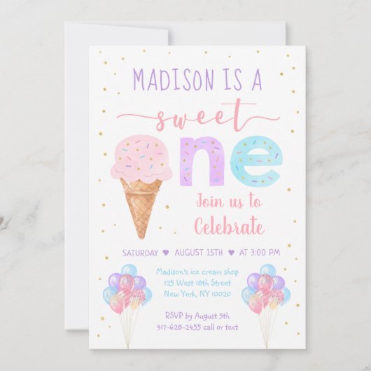Rainbow Ice Creme Erster Geburtstag Einladung (Vorderseite)