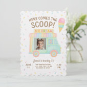 Rainbow Ice Creme Truck Foto Geburtstag Einladung (Stehend Vorderseite)