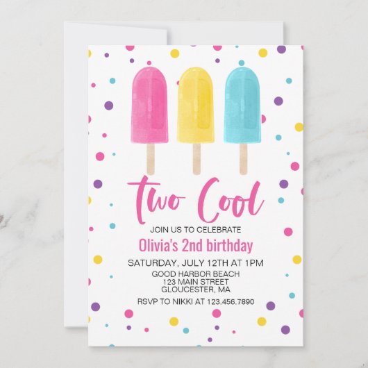 Rainbow Ice Pop Zwei Coole Sommer Geburtstag Einladung (Vorderseite)