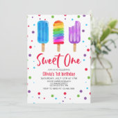 Rainbow Ice Pops Sweet One 1st Birthday Einladung (Stehend Vorderseite)