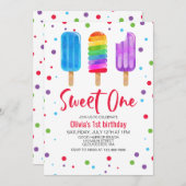 Rainbow Ice Pops Sweet One 1st Birthday Einladung (Vorne/Hinten)