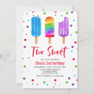 Rainbow Ice Pops Zwei Sweet 2. Geburtstag Einladun Einladung