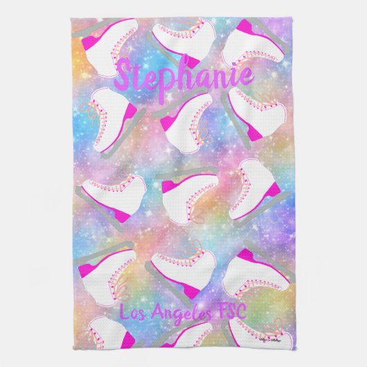 Rainbow Ice Skaten Muster Personalisiert  Geschirrtuch (Vertikal)