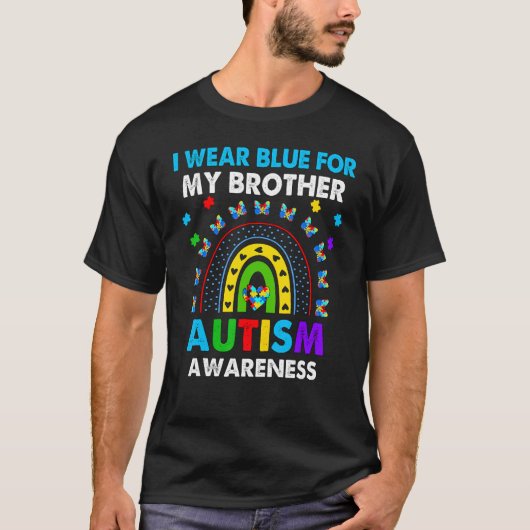 Rainbow Ich trage Blau für meinen Bruder Autismus T-Shirt (Vorderseite)
