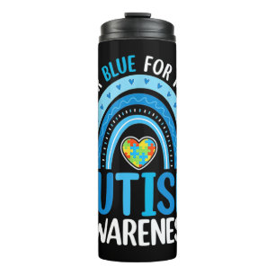 Rainbow Ich trage Blau für meinen Sohn Autismus B Thermosbecher
