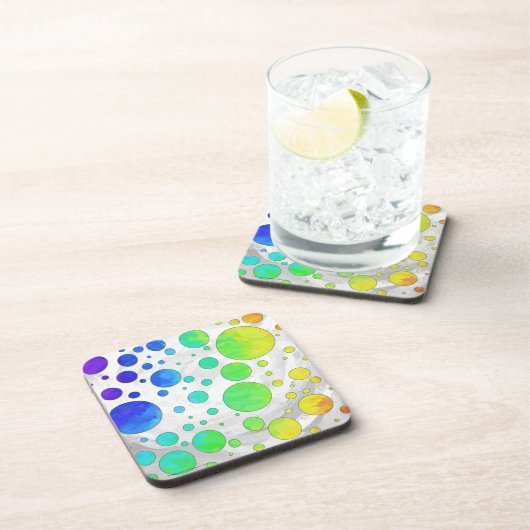 Rainbow Icy Polka Dot Pattern Getränkeuntersetzer (Rechte Seite)