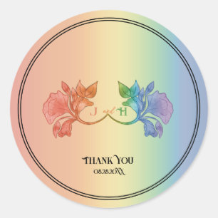 Rainbow II Watercolor Art Nouveau Hochzeit Runder Aufkleber