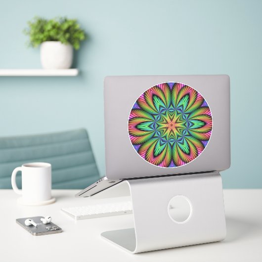 Rainbow Illusion Mandala Aufkleber (Laptop auf Schreibtisch)