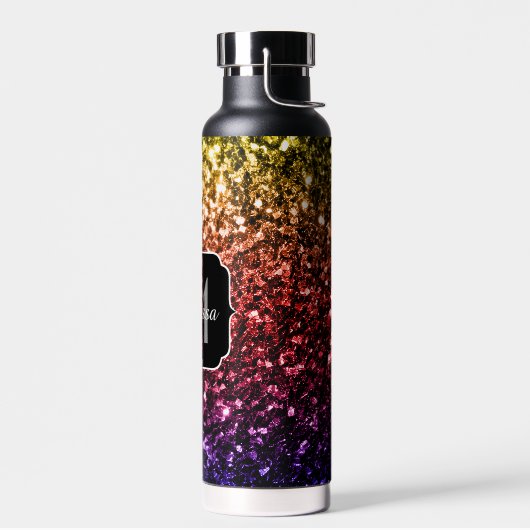 Rainbow-Imitate Glitzer-Glitzern farbig Monogramm Trinkflasche (Links)