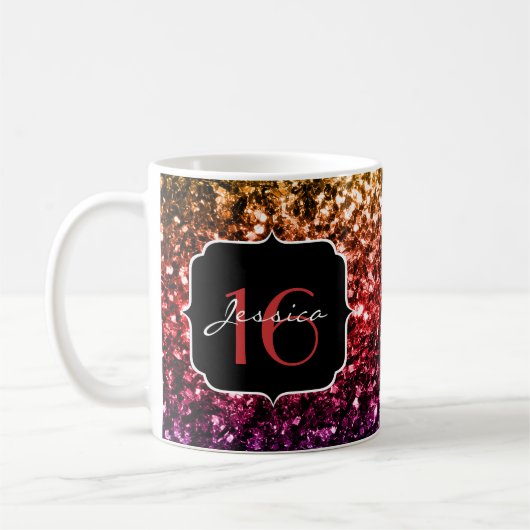 Rainbow Imitate Glitzer Glitzern Sweet 16 Kaffeetasse (Links)