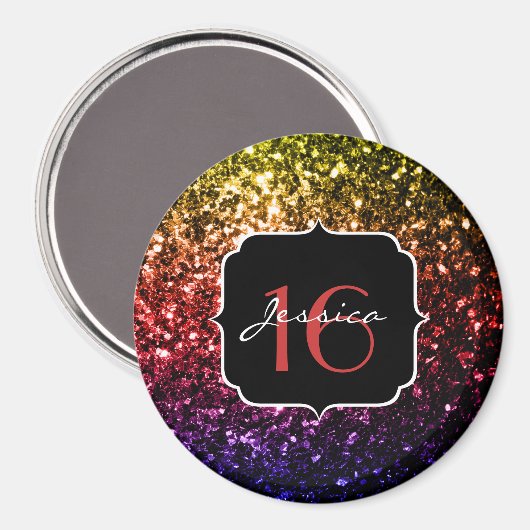 Rainbow Imitate Glitzer Glitzern Sweet 16 Magnet (Vorderseite/Rückseite)